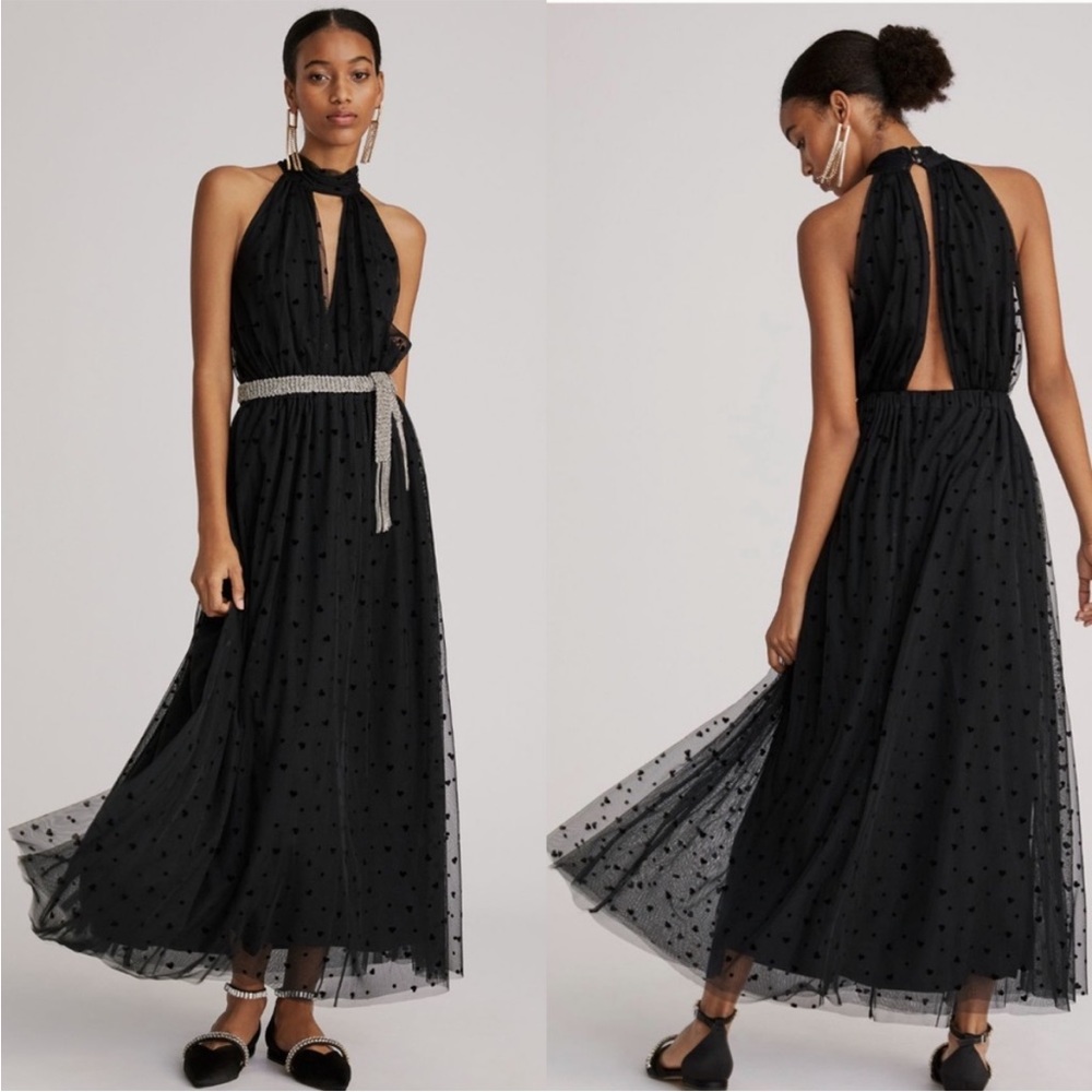 Anthropologie Black Sleeveless Tulle Mesh Heart Open Back Body Suit